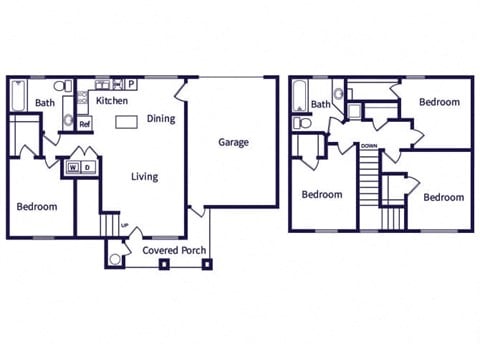 Floor plan for 4 beds, 2 baths, 1445 sqft